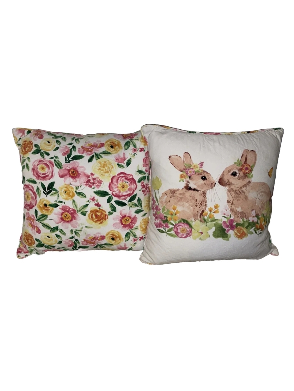 Shabby Chic Spring Floral Bunny Rabbit Easter Pillow Set 18 X 20